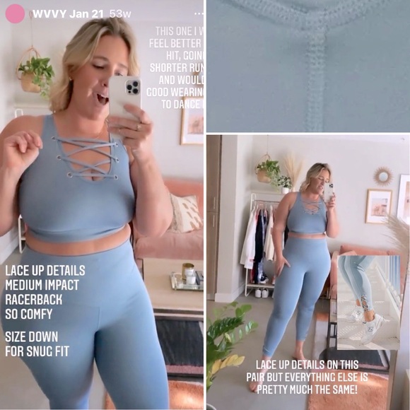 WAVE Beautiful SkyBlue 2pc Work Out Lycra Stretch Criss Cross Tank & Leggings XL - Picture 11 of 15